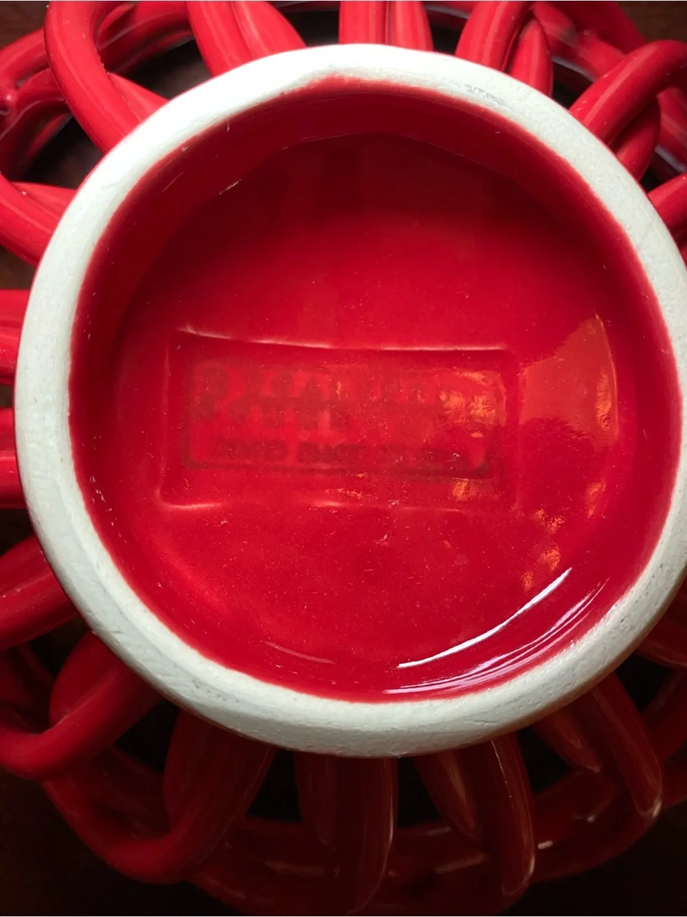 Vibrant Red Ceramic Open Weave Lattice Decorative Bread or Fruit Bowl 8.5 inch